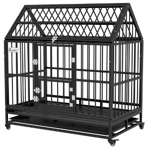 Skyzone 48" Heavy Duty Steel Dog Kennel with Lockable Wheels, Double Doors, Removable Tray & - 1 of 4