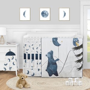 Sweet Jojo Designs 6p Boy, Girl, Unisex/Gender Neutral Crib Bedding + BreathableBaby Breathable Mesh Liner Pad Moon Bear Blue Gold and White - 1 of 4