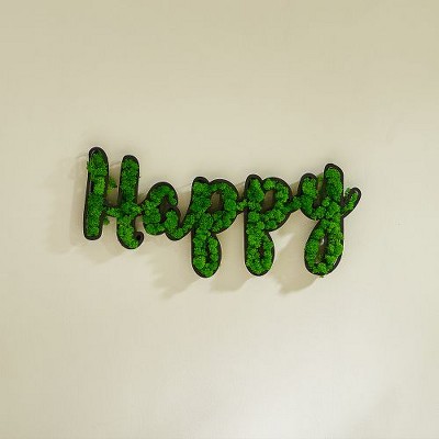 PAGED Eco-Friendly Preserved Moss Metal Wall Art, Wrought Iron Frame Wall Decor, Dynamic Letter Arrangement Framed Wall Art for Living Room
