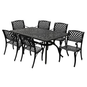 7pc Outdoor Dining Set with 67" Modern Ornate Mesh Aluminum Rectangular Table & Modern Chairs - Black - Oakland Living: Weather-Resistant - 1 of 4