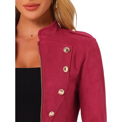 Allegra K Women's Vintage Button Decor Casual Steampunk Crop Jacket Red X-Small — фото 4