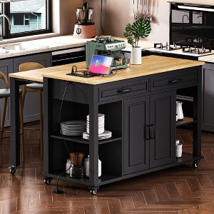 Sapphtopaz Kitchen Island with Extendable Dining Table Storage Cabinet with 2 Drawers & Power Outlet Spice Rack Kitchen Table for Dining Room - 1 of 4