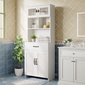 Hyleory Modern 63" Bathroom Vanity with Smart Storage - Frosted Glass Upper Cabinet, Ventilated Base, Soft-Close Drawer and Open Shelves - 1 of 4