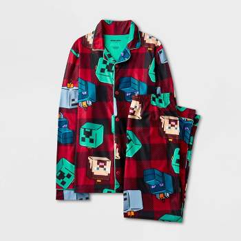 Boys' Minecraft Buffalo Plaid Coat Pajama Set - Red