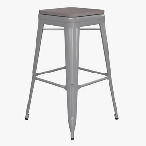 Emma and Oliver Set of Four Backless Metal Stools with All-Weather Poly Resin Seats for Indoor Use Only - 1 of 4