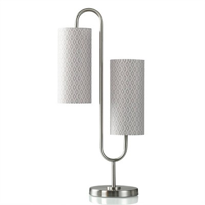 Modern Double Curve Shape with Patterned Shades Table Lamp Brushed Steel - StyleCraft: Cylinder Shade, 1-Way Socket Switch
