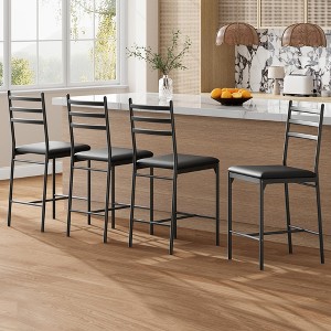 GustoWave Modern Upholstered Bar Stools Set of 2 with Metal Back, Thick Cushion, Counter Height Bar Stools with Footrest - 1 of 4