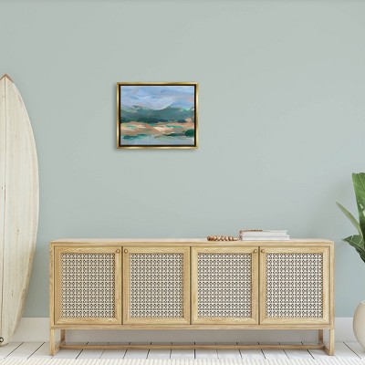 Abstract Landscape Blue and Green Canvas Art with Gold Frame, 17" x 21"