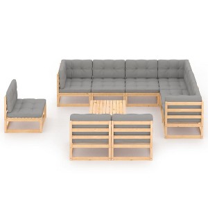 vidaXL Patio Furniture Set 10 Piece Outdoor Sectional Sofa Solid Wood Pine - Natural With Cushions - 1 of 4