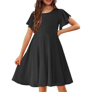 Arshiner Girl's Summer Dresses Ruffle Short Sleeve Swing Flowy Midi Casual Sundress with Pockets - 1 of 4