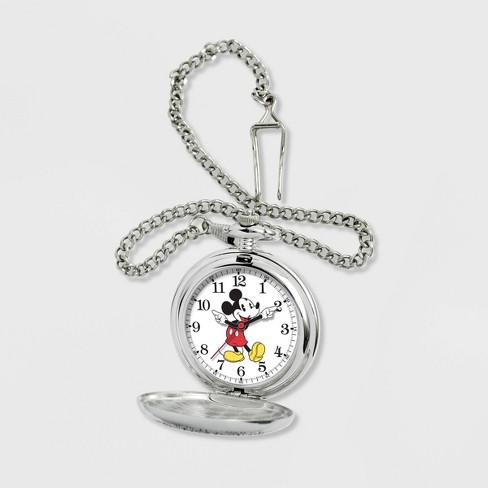 Men s Disney Mickey Mouse Pocket Chain Watch Silver Target