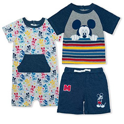Disney Mickey Mouse Boys T-Shirt, Shorts and Romper Set for Infant