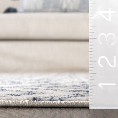Reversible Geometric Blue Round Easy-Care Synthetic Rug