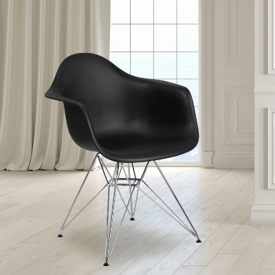 Sleek Black Polypropylene Accent Chair with Geometric Chrome Base