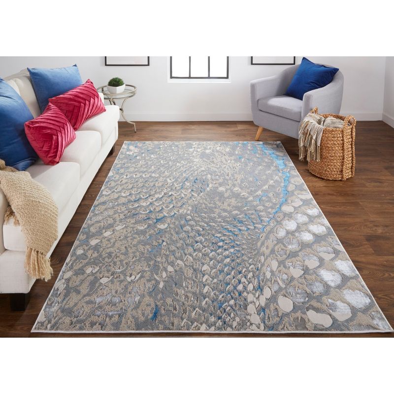 Azure Modern Abstract Blue/Silver/Gray Area Rug, 2 of 6