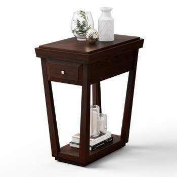 Tangkula 2 Tier End Side Table Nightstand with Drawer Shelf Rubber Wood Classic Espresso