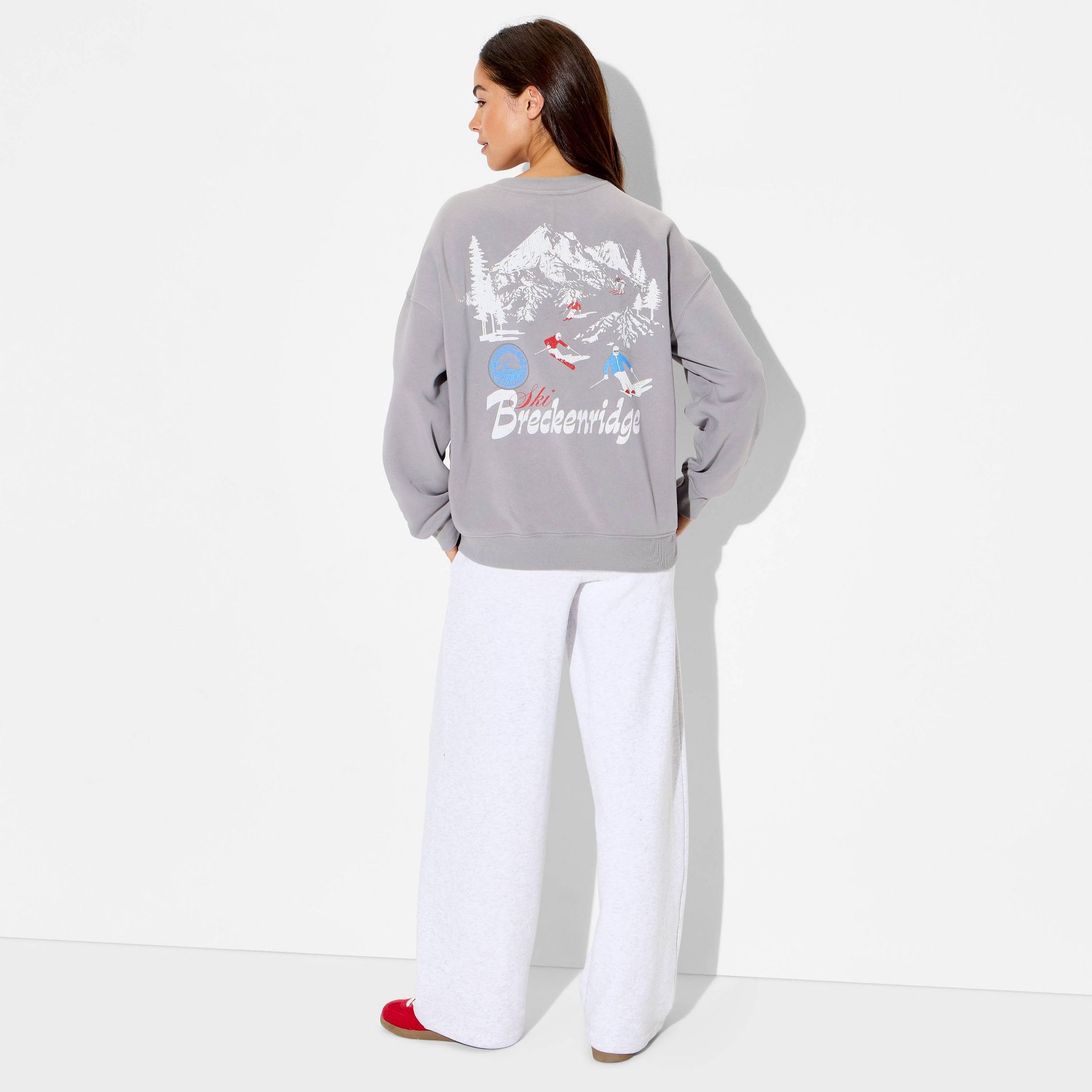 Women's Breckenridge Ski Fleece Graphic Pullover Sweatshirt - Charcoal Gray