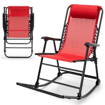 Tangkula Foldable Rocking Chair Zero Gravity Lounge Rocker with Headrest Outdoor Portable Rocker Blue/Gray/Navy/Red/Beige