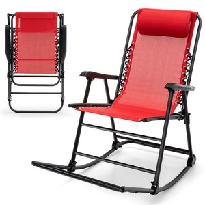 Tangkula Foldable Rocking Chair Zero Gravity Lounge Rocker with Headrest Outdoor Portable Rocker Blue/Gray/Navy/Red/Beige - 1 of 4