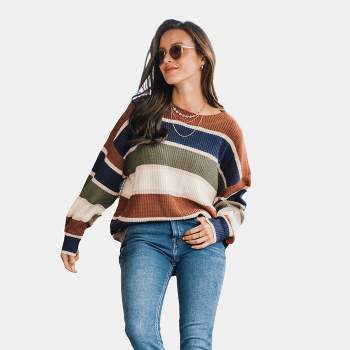Women's Striped Drop Shoulder Sweater - Cupshe