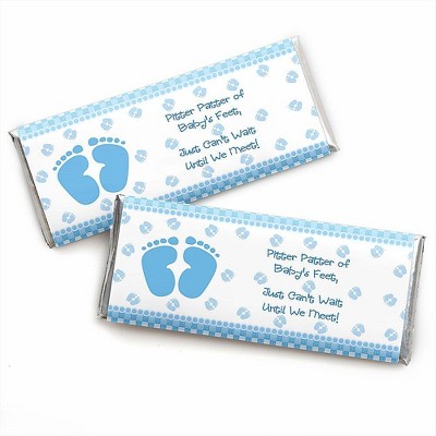 Big Dot of Happiness Baby Feet Blue - Candy Bar Wrappers Baby Shower Favors - Set of 24