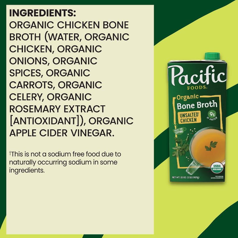 Pacific Foods Organic Gluten Free Unsalted Chicken Bone Broth - 32oz, 4 of 11