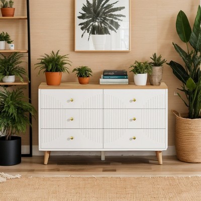 Hommoo 47 Inches Long 6 Drawer Double Dresser White