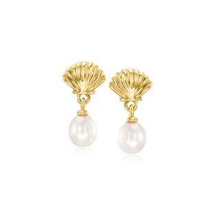 Ross-Simons 4.5-5mm Cultured Pearl Seashell Drop Earrings in 14kt Yellow Gold - 1 of 2