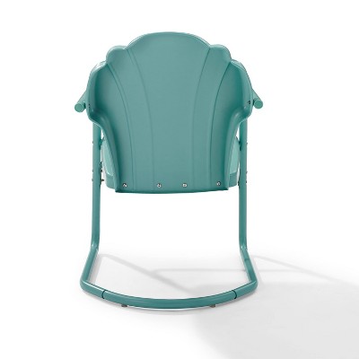 Teal and Blue Green Scalloped Steel Retro Patio Chairs, Set of 2