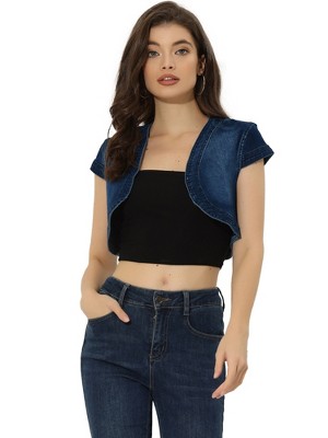 INSPIRE CHIC Women's Casual Cap Sleeve Open Front Crop Denim Shrugs