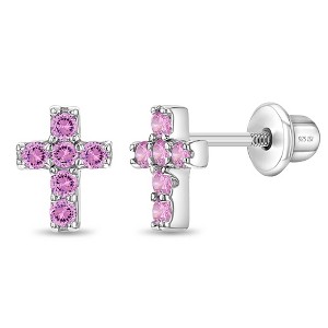 Girl's The Perfect Cross Screw Back Sterling Silver Earrings - In Season Jewelry - 1 of 4
