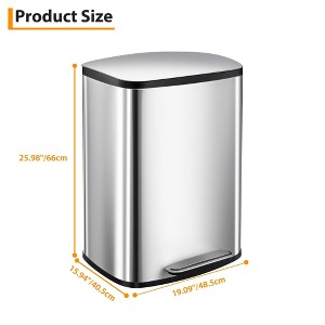 Gallon Stainless Steel Step Trash Can, Kitchen Trash Can with Soft-Close Foot Pedal, Brushed Stainless Steel Finish 50L Stainless steel color - 1 of 4