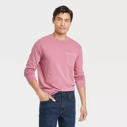 Men's Long Sleeve Garment Dyed Pocket T-Shirt - Goodfellow & Co™ Mauve XXL
