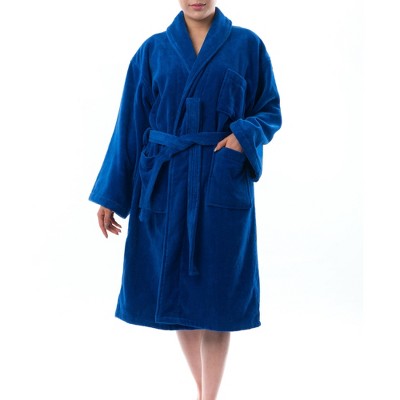 Blue Cotton Terry Cloth Bathrobe with Shawl Collar