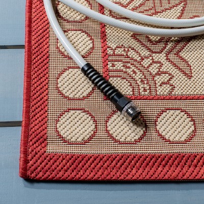 Natural and Red Rectangular Synthetic Indoor/Outdoor Area Rug