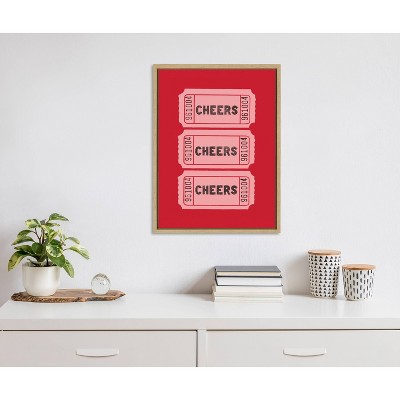 Cheers Pink and Red Ticket Framed Canvas Print, 18x24