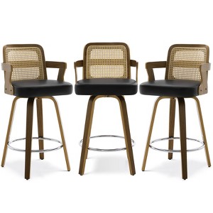 Bekrvio 26" Swivel Counter Height Bar Stools Set of 1/2/3/4,Faux Leather Upholstered Bar Chairs with Back & Arm for Kitchen Island,Black - 1 of 4