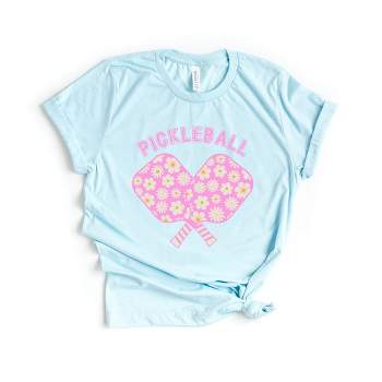 Simply Sage Market Women's Pickleball Flowered Paddles Short Sleeve Graphic Tee - L - IceBlue