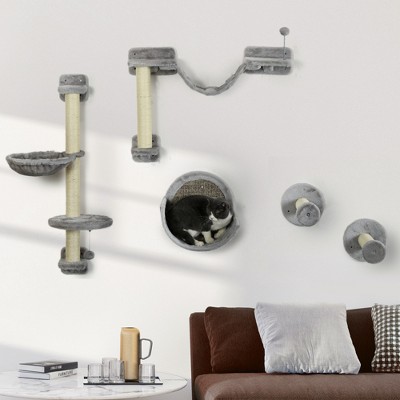 Gray Sisal Wall Mounted Cat Climbing Shelf Set