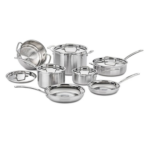 Tri-Ply Clad 12 Pc Stainless Steel Cookware Set with Glass Lids