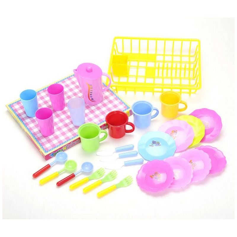 Insten 28 Piece Play Dishes for Kids Kitchen Wash and Dry Tea Playset, 1 of 9