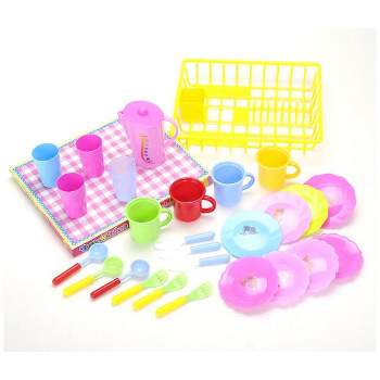 Insten 28 Piece Play Dishes for Kids Kitchen Wash and Dry Tea Playset
