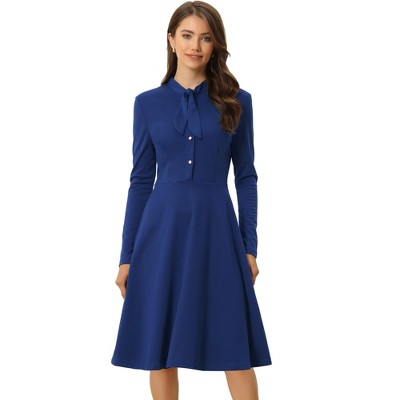 Allegra K Women's Work Sheath Tie Neck Knit Long Sleeve Midi Dress Royal  Blue Medium : Target