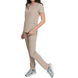 Medgear Celeste Women's Stretch Scrubs Cross Over Neckline Top and Slim Leg Pants - 1 of 4