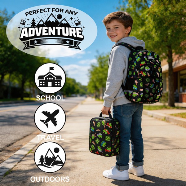 Set de 2 piezas de mochila y lonchera de 16 pulgadas para niños de TMNT Classic Retro Cartoon 6