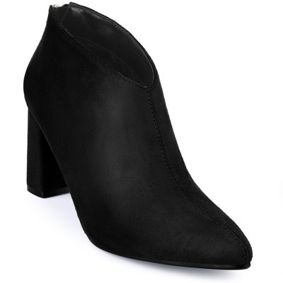 BLISSFUL STEP Pointed Toe Cutout Block Heel Ankle Booties for Women