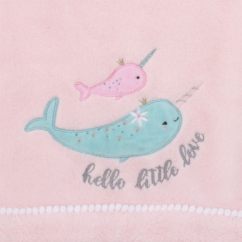 NoJo Under the Sea Whimsy Pink and Blue Narwhals Super Soft Appliqued Baby Blanket, 2 of 8