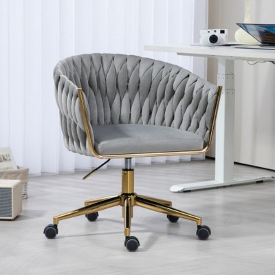 Velvet Swivel Desk Chair with Wheels, Height Adjustable Hand-Woven Vanity Makeup Chair for Home Office, Bedroom, Living Room – Cuddlewood