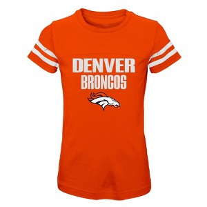 NFL Denver Broncos Girls' Stripe Sleeve Fashion T-Shirt - 1 of 1