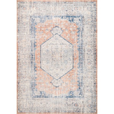 Nuloom 8x10 Machine Washable Rain Haven Vintage Medallion Indoor Area Rug, Peach Non-Slip Backing, Stain Resistant,  BedroomLiving Room, Kitchen